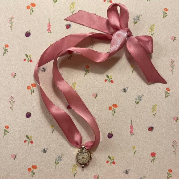 Reworked Vintage Hampden 10k Gold Filled Watch Silk Ribbon Choker - Picture 2 of 4